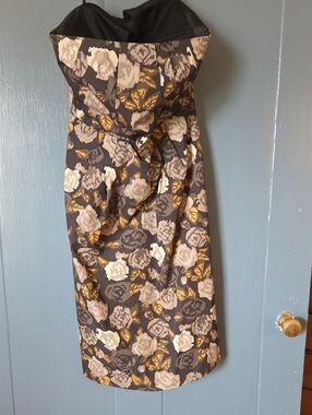 🟣J Crew Marielle Dress A Line Strapless Floral Roses Gray Yellow